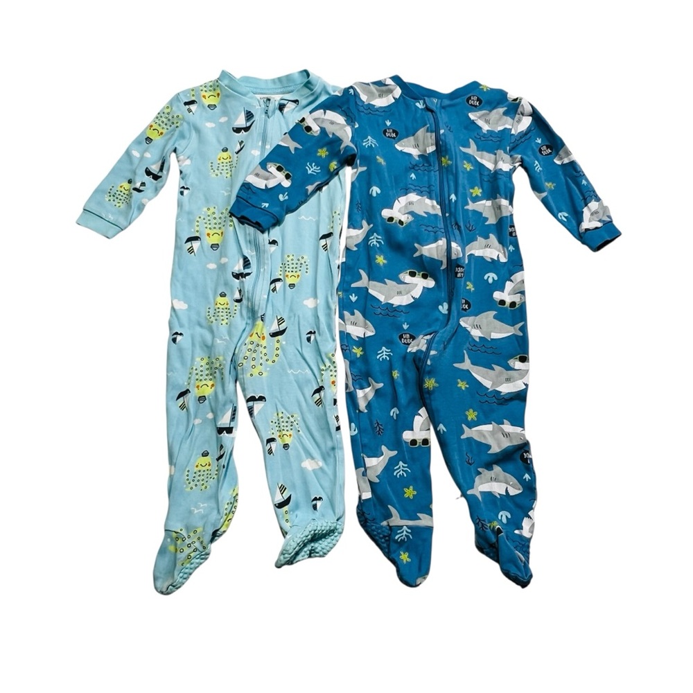 2 pc Cotton‎ George Kids One Pieces - Light Blue and Dark Blue Animal Patterns